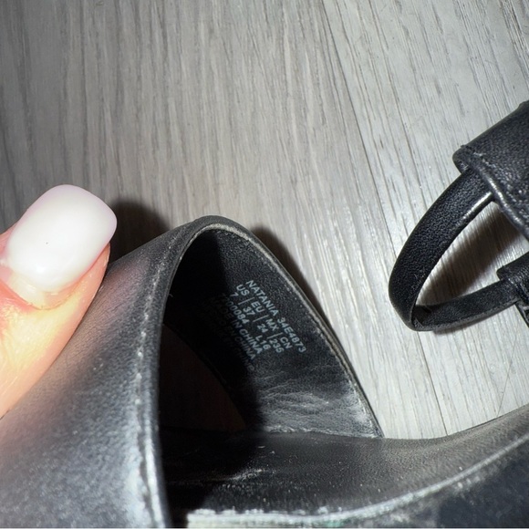 Calvin Klein Natania Black Leather Strappy Lace Up Dress Sandals Silver Heel 7 - Picture 9 of 11
